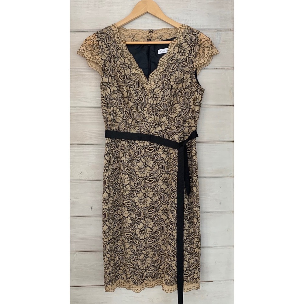 Calvin Klein lace cream and black cocktail dress